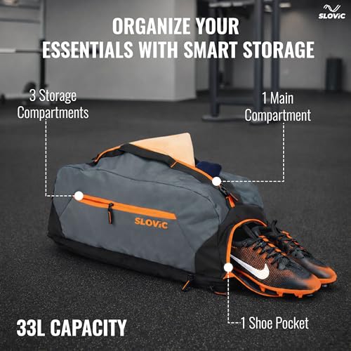 Image of Slovic Gym Bag for Men [33 LTR] | Shoulder Travel Bag for Man with Adjustable Straps | Bags for Traveling & Sports | Unisex Duffel Bags for Gym with Seperate Shoe Compartment & 1 Mesh Pocket