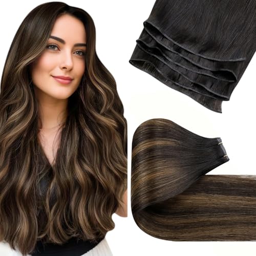 LaaVoo Extension Capelli Veri Genio Tessitura Balayage Marrone 40cm 50g, Remy Lisci Naturali, Leggere e Invisibili, Volume e Lunghezza, Feste e Quotidiano #2/8/2