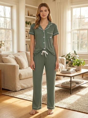 Image of BORN Pajamas for Women Set Button Down, 2 Piece Pajama Sets, Soft Womens Pajama Sets