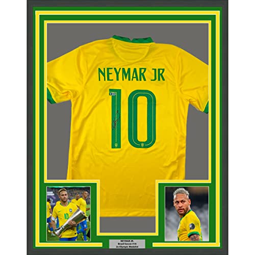Framed Autographed/Signed Neymar Jr. 33x42 Brazil Soccer Futbol Jersey Beckett BAS COA/LOA