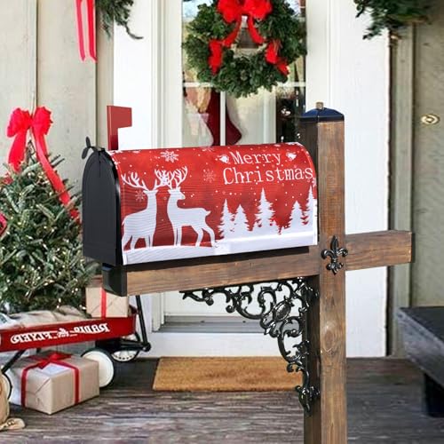 Christmas Magnetic Mailbox Cover, Christmas 21\" Lx 18\" W Mailbox Cover Suitable for 19 \"x6.5 Standard Mailbox, Christmas and New Year Yard Decoration - Thumbnail 2