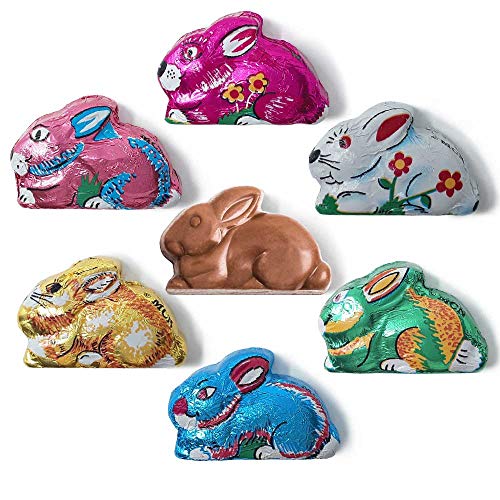 Madelaine Highly Detailed, Bite-sized, Solid Premium Milk Chocolate Easter Sitting Bunnies Wrapped In Colorful Italian Foils (1 LB)