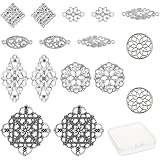 1 BOÎTE 8 STYLES DE CHARMS EN FILIGRANE : Livré avec 32 pendentifs de charme de fleur en filigrane d'argent antique de styles tibétains dans 8 styles, chaque styles 4 pièces. Une boîte en plastique (7.4x7.2x1.7 cm) est incluse pour vous aider à ranger les résultats de cette boucle d'oreille.