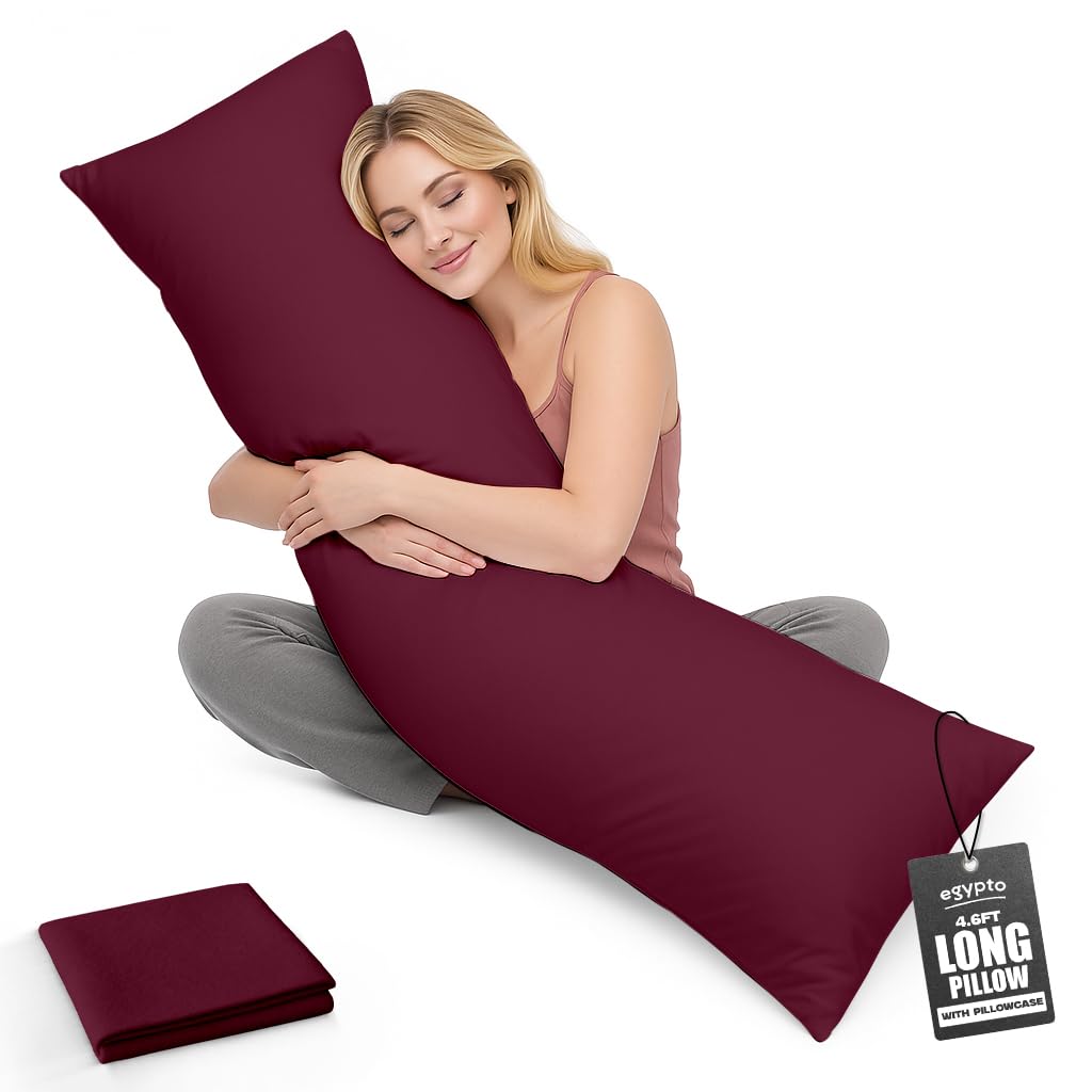 Egypto Women's Wine Living Orthopaedic 4Ft 6 Bolster Pillow (19”X54”) – Hypoallergenic Long Pillow – Soft & Breathable Full Body Pillow For Back, Neck & Leg Support – Ideal Pregnancy Support With Long Pillow Case (Wine)
