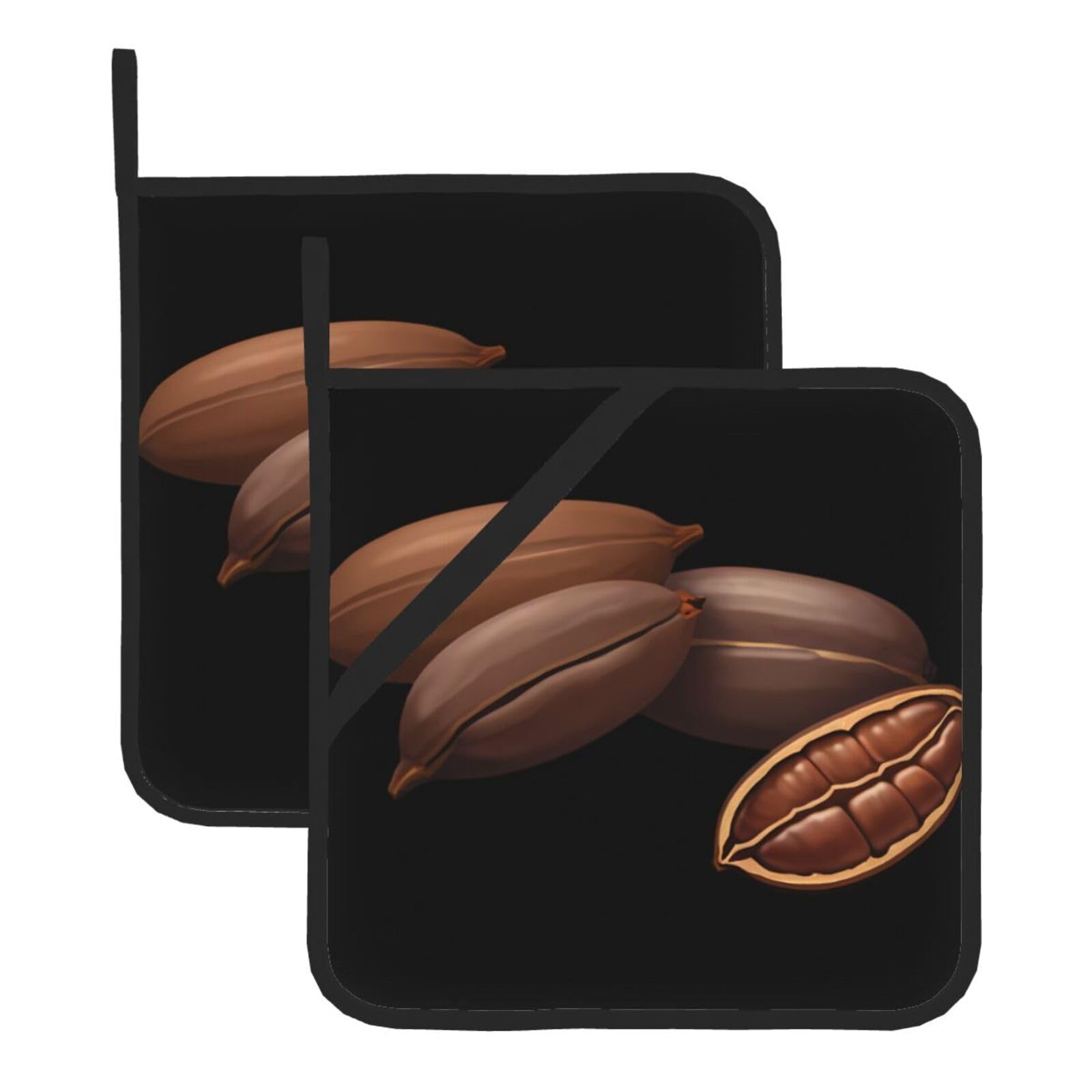 YYHWHJDE Fragrant Cocoa Beans Prints Square Insulated Pot Mat Set (2-Piece) 8x8in Waterproof, Thickened & Easy to Clean with Lanyard Design for Kitchen, Oven & BBQ