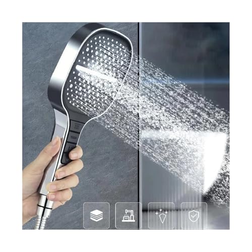 Pommeau de douche réglable noir avec kit de support et flexible économiseur d'eau - 4
