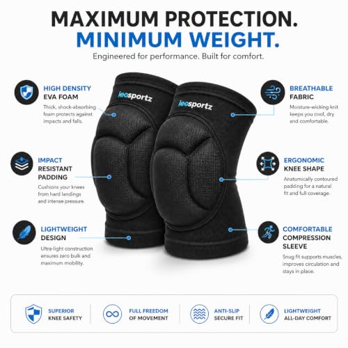 Image of Leosportz Dancing Knee Pads for Men Women - Sponge Protective Thick Anti-Slip Collision Dance Kneeling Kneepads | Ideal for Sports, Workouts, Volleyball, Running (Black, Large)