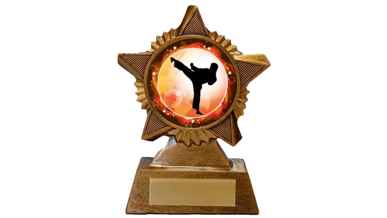 Troshow Antique Gold Karate Trophy Award Premier Star 120Mm Heavy Resin Martial Arts Free Engraving -Troshow1-Gd