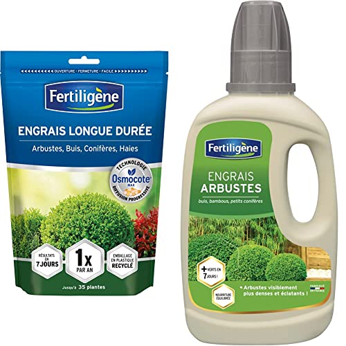 Fertiligène Engrais Longue durée Osmocote Max Arbustes, Buis, Conifères, Haies 700g & FEPO400 Engrais Liquide Arbustes en Pots, Buis et Bambous 400 ML - Arbustes Plus Vert en 7 Jours - 400 ML
