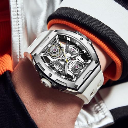 Image of OLEVS Luxury Watches for Men Black Mechanical Wrist Watch Self Winding Automatic Tourbillon Watches Skeleton Waterproof Mens Wrist Watch