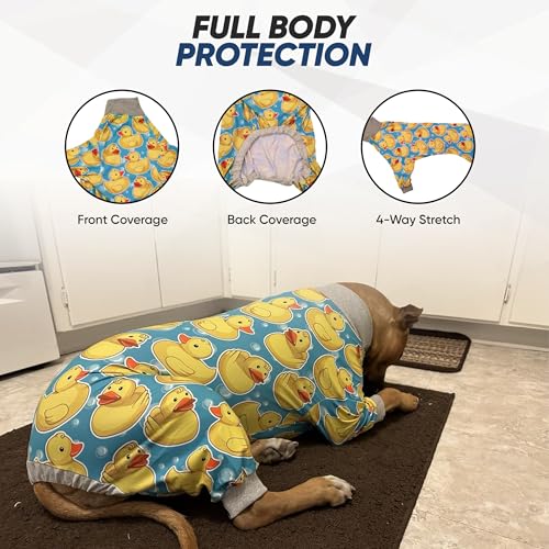 Tooth-and-Honey-Pit-Bull-PajamasRubber-Duck-PrintLightweight-Pullover-PajamasFull-Coverage-Dog-pjsYellow-with-Grey-Trim Tooth and Honey Pit Bull PajamasRubber Duck PrintLightweight Pullover PajamasFull Coverage Dog pjsYellow with Grey Trim