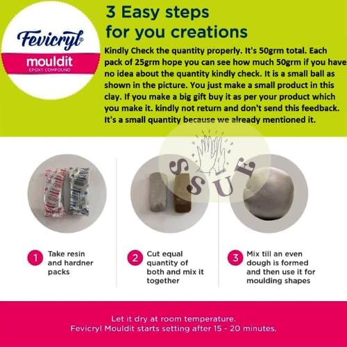Fevicryl Mould Clay 50grm Modelling Sculpting, Air Dry 3D Art Craft DIY Earrings Bracelets Keychains Necklaces Home Decor Handmade Accessories Artists, MDF Board Easy to use Gift Etc (3 Piece)