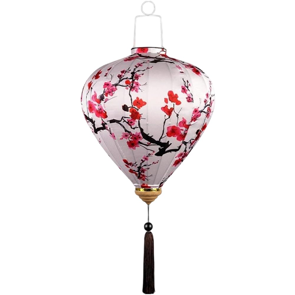 Baokuan Chinese Style Hanging Lantern Vietnamese Silk Lanterns Chinese Japanese Floral Pattern Hanging Lanterns Silk Cloth Oval Lanterns Garden Yard Decoration