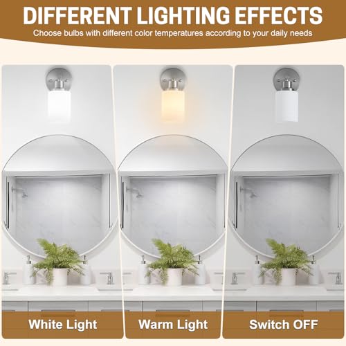 Image of 2-Pack 1-Light Vanity Lights, Brushed Nickel Bathroom Light Fixture with Textured Milky White Glass Shade, E26 Modern Vanity Lighting Fixture for Bathroom Wall Sconce