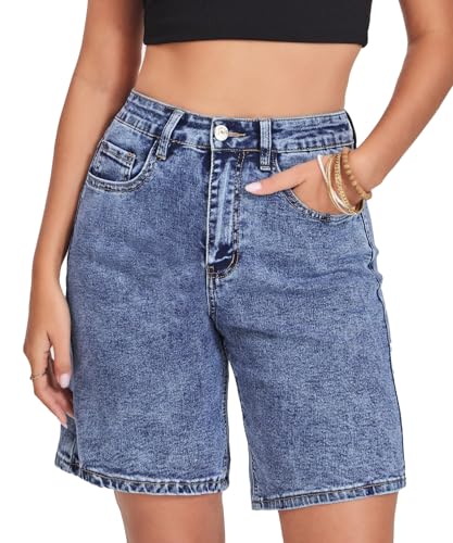 VIPONES Women's Denim Shorts High Waisted Stretch Jorts Baggy Casual Jean Shorts for Women 2026 Summer Shorts Trendy Outfits, Dark Blue, Small