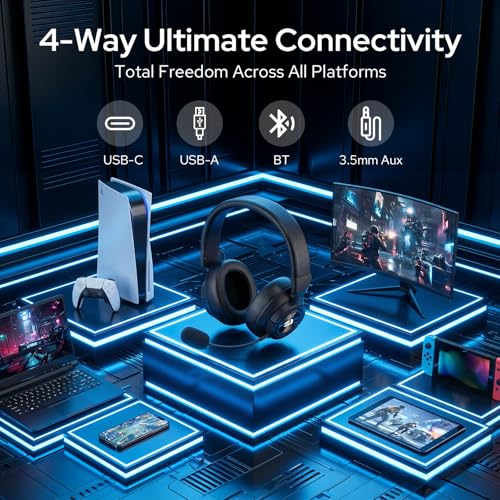 Image of Redragon H889 Wireless Gaming Headset, 4-in-1 (2.4G /BT /USB /3.5mm), 51H Battery & Play-While-Charging, 7.1 Spatial Audio & 53mm Drivers, Detachable Mic, Multi-Platform Headphone for PC /PS5 /NS /Mobile