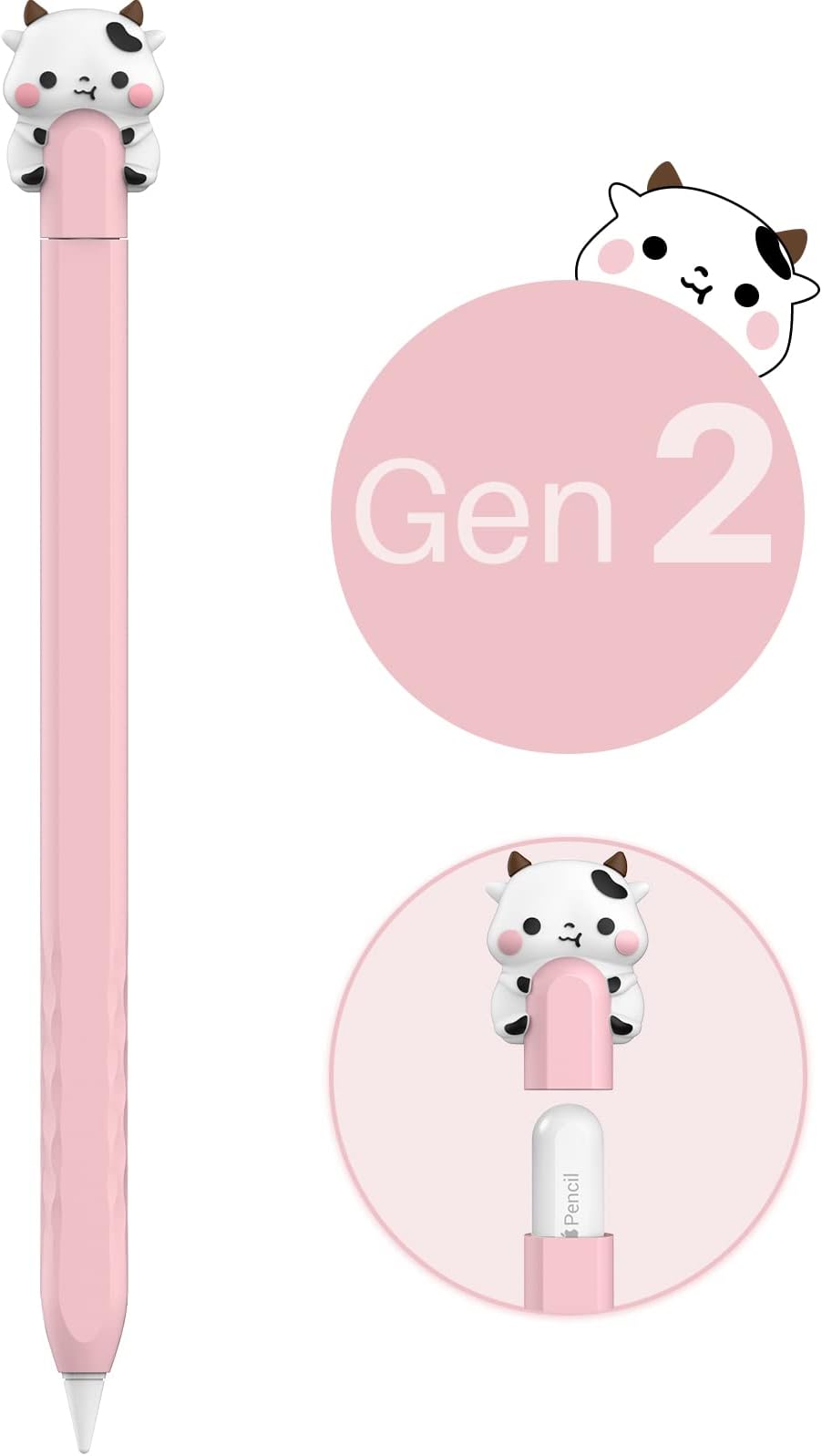 Cute Cow Apple Pencil Case for Apple Pencil 2nd Generation Case Silicone Protective Cover Sleeve Skin Accessories (Pink, Apple Pencil 2nd Generation)