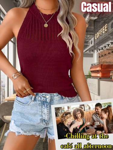 Image of ChiaoLezhee Women's Summer Knit Tank Tops, Racerback High Neck Lightweight Sweater Vest, Dressy Casual Outfits