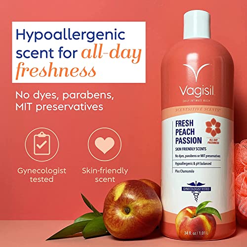 Vagisil Scentsitive Scents Fresh Peach Passion Daily Intimate Wash For Women, Gynecologist Tested, 34 Fl Oz (1L) #TOP3
