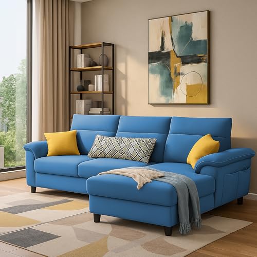 Image of Casaliving Seams RHS 4 Seater L Shape Sofa for Living Room (Turquise Fabric) Premium Fabric Sofa