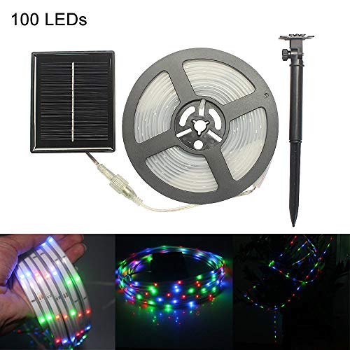 elecfan 100 LED Solar Strip Lights, Waterproof IP65 Led Indoor/Outdoor Lighting 16.4ft/5M Flexible Rope Light Using for Gardens, Homes, Kitchen, Car and Bar - Color Light