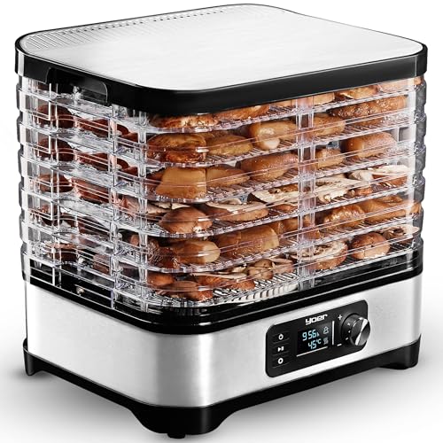 Yoer VitaSave FD01S - Essiccatore in acciaio INOX, 450 W, 6 scomparti + 9 accessori, 4725 cm2, timer da 24 ore, indicatore LED, senza BPA, essiccatore per alimenti, essiccatore per frutta