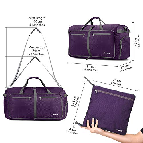 Gonex 100L Foldable Travel Duffel Bag for Luggage Gym Sports, Lightweight Travel Bag with Big Capacity, Water Repellent (Purple)