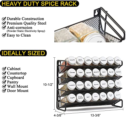 Image of SpaceAid Spice Rack Organizer with 28 Spice Jars, 386 Spice Labels, Chalk Marker and Funnel Set for Cabinet, Countertop, Pantry, Cupboard or Door & Wall Mount - 28 Jars, 13.4 inch W x 10.8 inch H, White