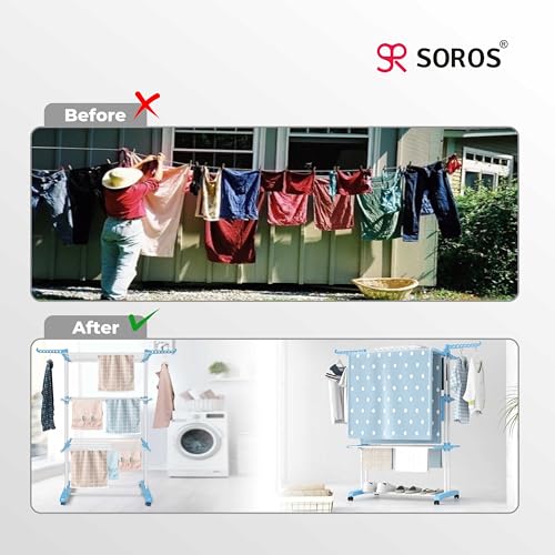 Image of SOROS 3 Layer Clothes Drying Stand Foldable with Wheels (Light Blue)