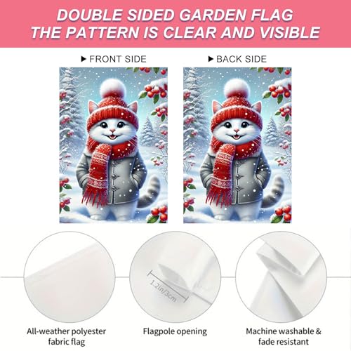 Image of BlissYard Garden Flag Kitten Red Hat Winter 12x18 Inch Polyester