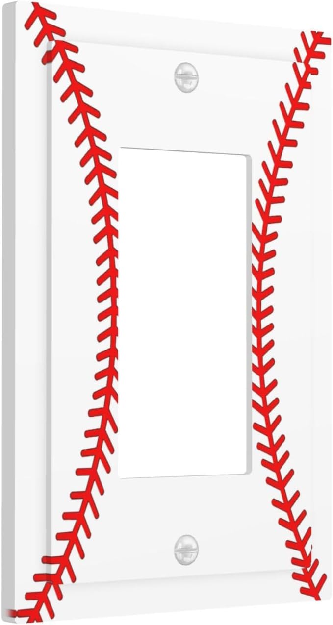Decorative Outlet Covers with White Baseball Softball Texture Design 1 Gang Rocker Light Switch Covers Single Decora GFCI Device Wall Plate Faceplate for Bedroom Home Decor image 2