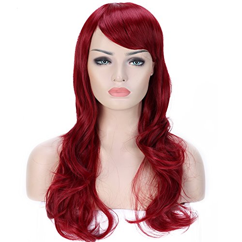 Anime Cosplay Synthetic Full Wig with Bangs for Women Girls 23'' Long Layered Wave Japanese Heat Resistant Fiber (wine red)