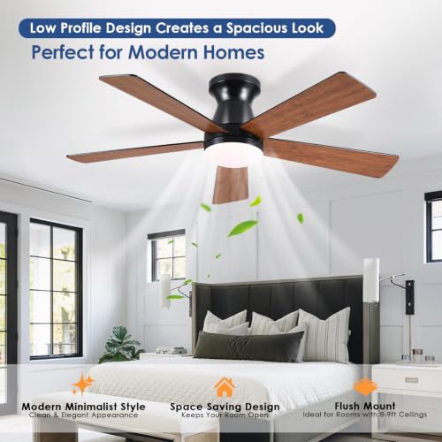 Image of Mpayel 46'' Brown Low Profile Ceiling Fan with Light and Remote Flush Mount