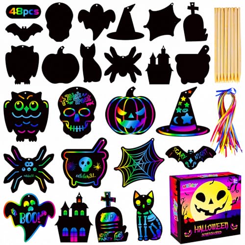 MGparty Scratch Paper Craft for Kids - 48 Pcs Halloween Magic Rainbow...