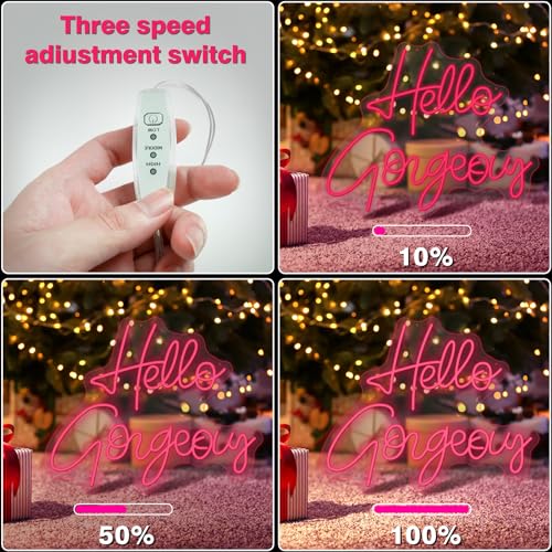 Image of Hello Gorgeous Neon Sign Custom Pink LED Neon Light Decorations for Bedroom Wedding Party Room Home Wall Decor Among (Pink-02)