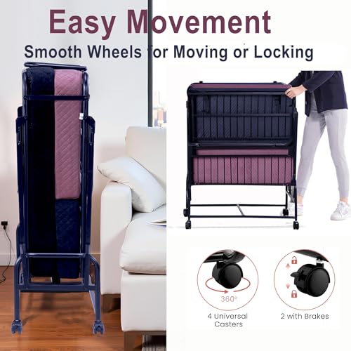 Image of Spacecrafts High-Density Recliner Folding Bed with Mattress | Portable Guest Bed, Space-Saving Lounge Cot | Compact Recliner Guest Bed | Metal Frame with Wheels (3 ft x 6.3 ft) (Pink & Black)