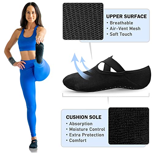 NEWZILL Non Slip Yoga Socks for Women, Grips Socks with Cushion for Pilates Barre Ballet Dance Hospital (3 Pairs)4