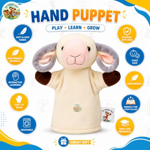 Image of Sheep Hand Puppet for Kids | Soft Plush Animal Puppet | Storytelling, Role Play, Preschool Learning Toy | Interactive Educational Puppet for Boys & Girls