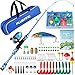 PLUSINNO Kids Fishing Pole with Spincast Reel Telescopic Fishing Rod Combo Full Kits for Boys, Girls, and Adults(Blue, 150CM 59.02In)