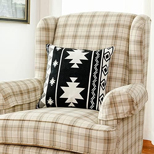 IKATYARN Black White Aztec Southwestern Throw Pillow Cover, Boho Tribal Geometric Pillowcase, Modern Farmhouse Cushion Case for Couch Sofa Bed, 18"x18"