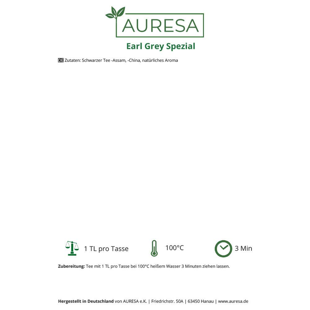 AURESA Schwarztee Earl Grey Spezial | Fruchtig-würziges Zitrusaroma | Schwarze Tees aus Assam und China