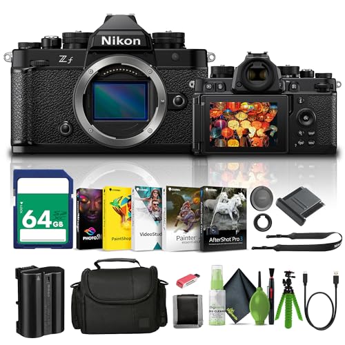 Nikon Zf with 24.5MP Sensor and 4K Video Recording Mirrorless Camera (1761) + 64GB Memory Card + Bag + Card Reader + Corel Photo Software + Flex Tripod + Memory Wallet + Cleaning Kit + Cap Keeper
