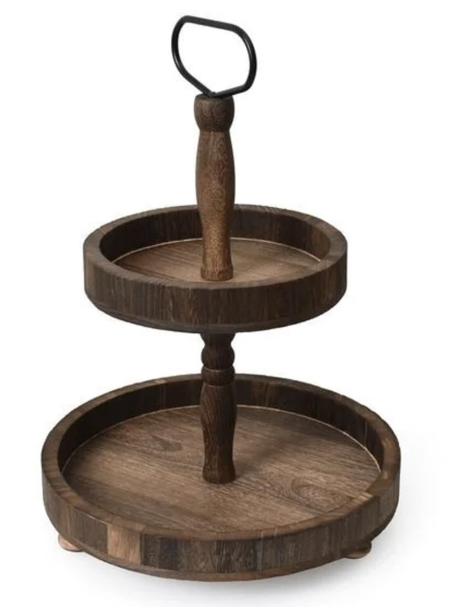 Plateau décoratif double niveau en paulownia robuste 43cm