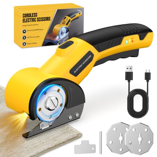 GVOO Cordless Electric Scissors, 320RPM Motor with 3000mAh 5V Rechargeable Battery, Electric Cardboard Cutter with 2 Extra Blades