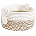 OYHOMO Panier en Corde de Coton Tissé Panier de Rangement Pliable Panier à Étagères Petit pour Bébé Jouets, Couches, Maquillage, 25 x13 cm, Kaki et Blanc