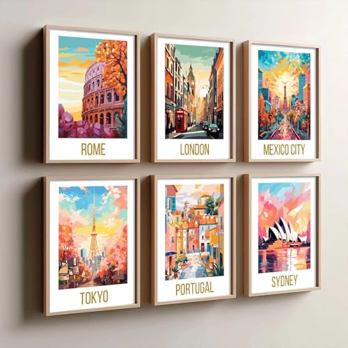 Image of kotart City view wall art poster with Frame for Home Decoration - Painting for Living Room Bedroom Office Wall hanging frames - (Pack of 6 Multicolor) (19X25 inch, G)