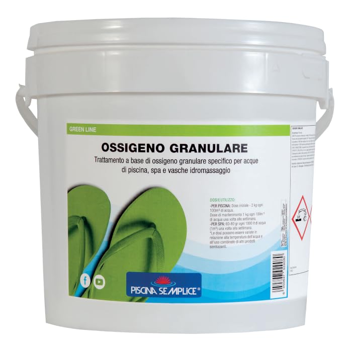 PISCINA SEMPLICE, Ossigeno Granulare, Ideale per trattamenti acque di piscina, spa, vasche idromassaggio,Formato da 5 Kg