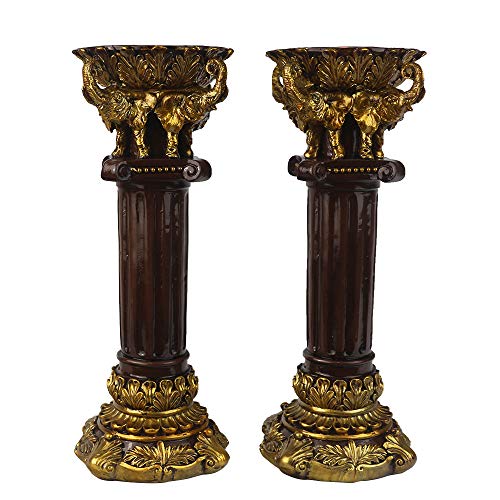 Decorative Candle Holders Set of 2 - Retro Gold Pillar Candle Holders, Home Decor Pillar Candle Stand for Living Room, Dining Room Table (Big)