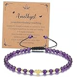 Vfrdsa Crystal Bracelet for Women – 4mm Natural Amethyst Beaded Bracelets with Gold Heart & Spacer Beads, Xmas Gifts, Adjustable, Gift Ideas for UK Birthdays/Christmas, for Mum/Wife/Girlfriend