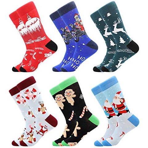 BONANGEL Christmas Socks for Men Women,Fun Cute Socks with Santas Reindeer Gingerbread Candy Canes Pattern,Xmas Novelty Socks Cover